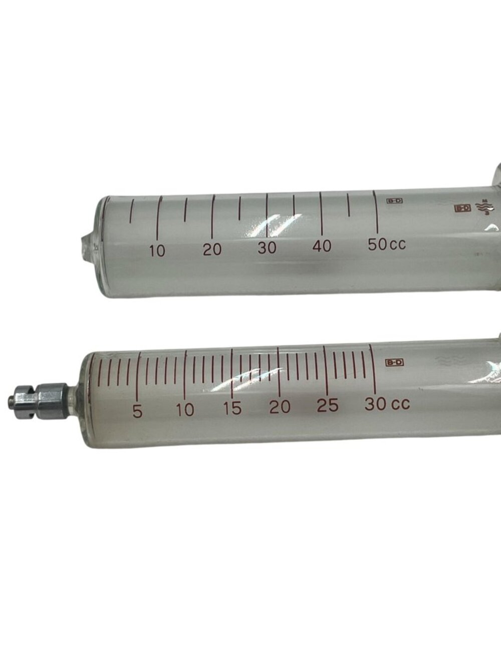 B-D Multifit Glass Syringes 50cc & 30cc Made In USA Collectible Medical Tools RE